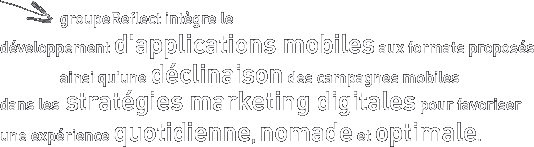  groupeReflect int&egrave;gre le d&eacute;veloppement d'applications mobiles aux formats propos&eacute; ainsi qu'une d&eacute;clinaison des campagnes mobiles dans les strat&eacute;gies marketing digitales pour favoriser une expr&eacute;rience quotidienne, nomade et optimale
