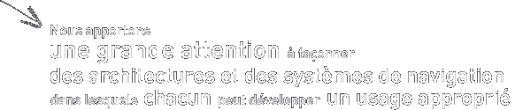 Nous apportons une grande attention � fa�onner des architectures et des syst�mes de navigation dans lesquels chacun peut d�velopper un usage appropri� 